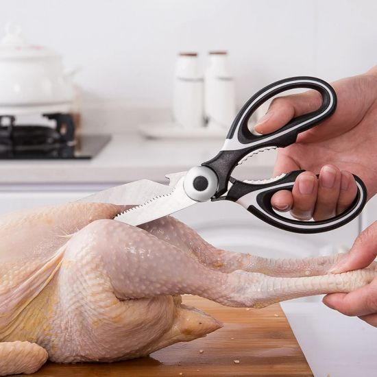 Stainless Steel Meat Cutting Scissors Chicken Bone Corkscrew - Black