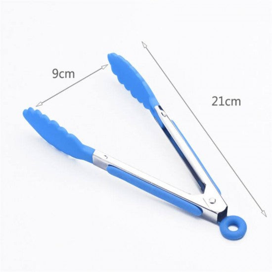 Silicone Food Non-Slip Stainless Steel Kitchen Tong - Black