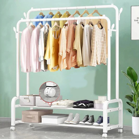 Double Rail Clothes Rack Hanger With Shoes Organizer