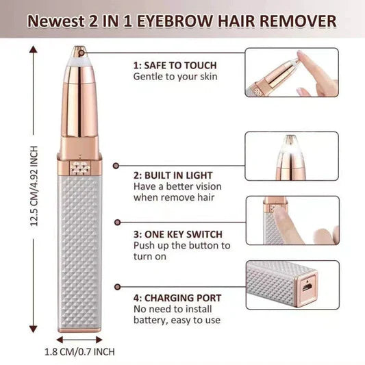 2 In 1 USB Charging Mini Facial Painless Hair Remover - White - Shop N Save
