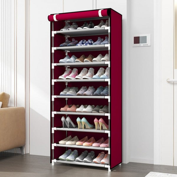 9 Layers High Storage Dustproof Shoe Storage Rack - Wine Red