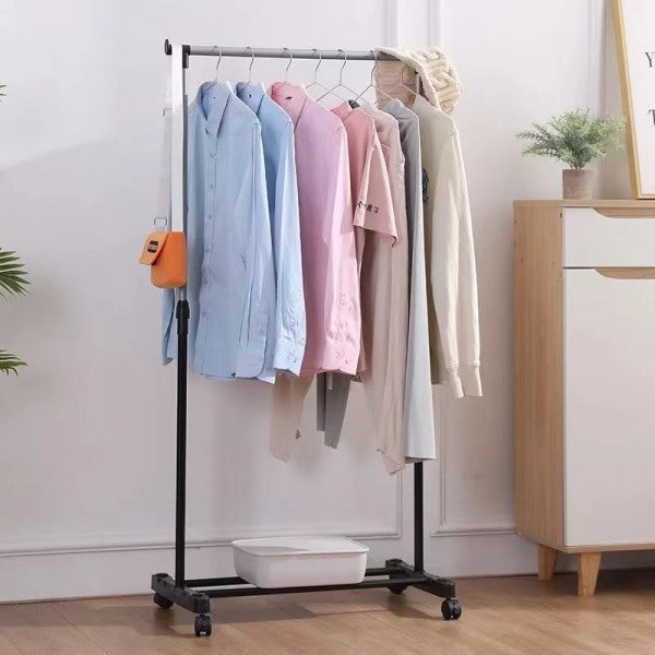Movable Portable Pole Telescopic Clothes Rack With Wheels