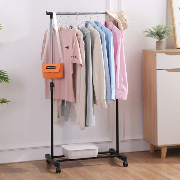 Movable Portable Pole Telescopic Clothes Rack With Wheels