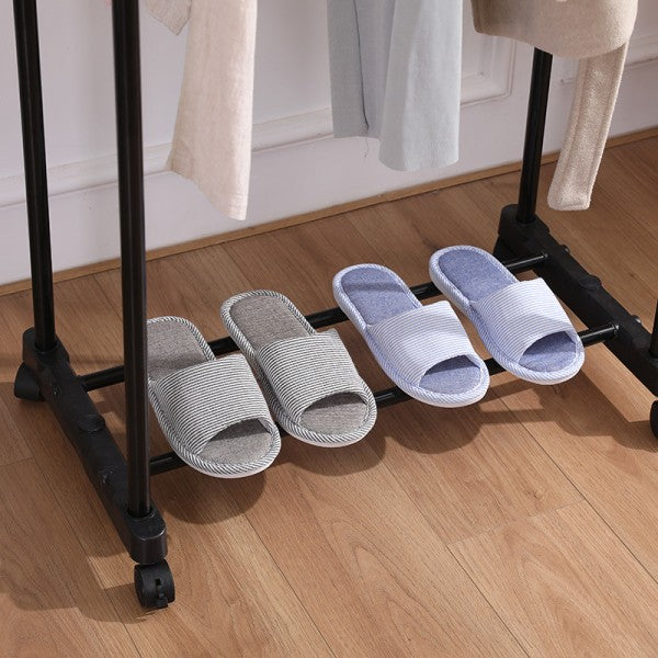 Movable Portable Pole Telescopic Clothes Rack With Wheels