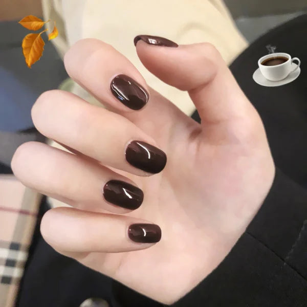 Glam Set: 24 Brown Short Adhesive Nails - Casual & Formal Chic - Shop N Save
