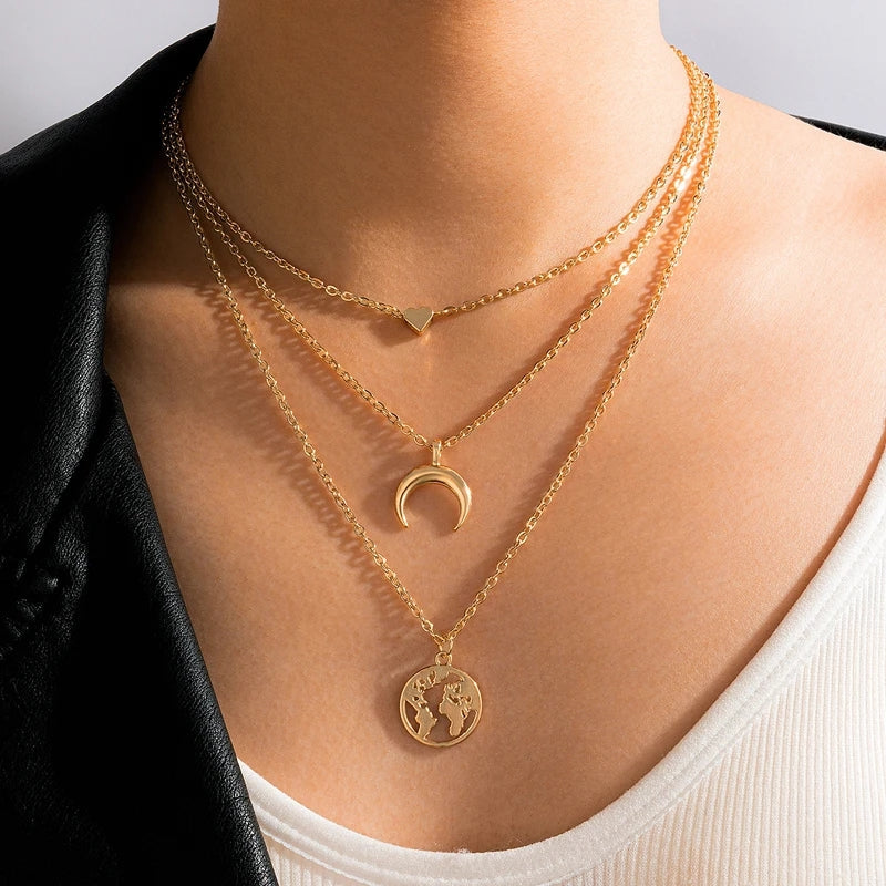 Tocona Bohemian Moon & Heart Necklace: Multi-layer Chain Choker Jewelry - Shop N Save