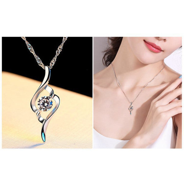 Sparkling Silver Crystal Pendant Necklace Set Fashionable Women's Jewelry with Silver Plated Faux Crystals