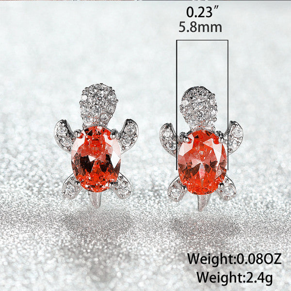 Shiny Turtle Pendant Necklace with Rhinestones Fashion Jewelry Set for Women Silver Plated Purple Shades Hook Closure