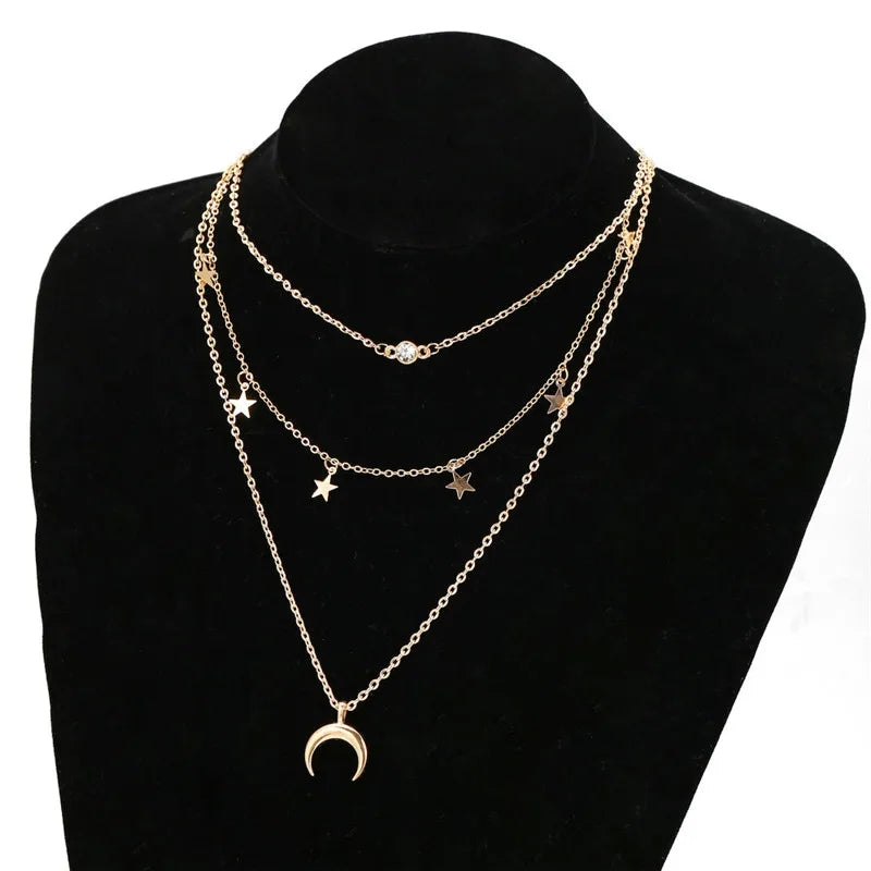 Bohemian Star Moon Necklace: Multi-Layer Vintage Crystal Geometric Jewelry - Shop N Save