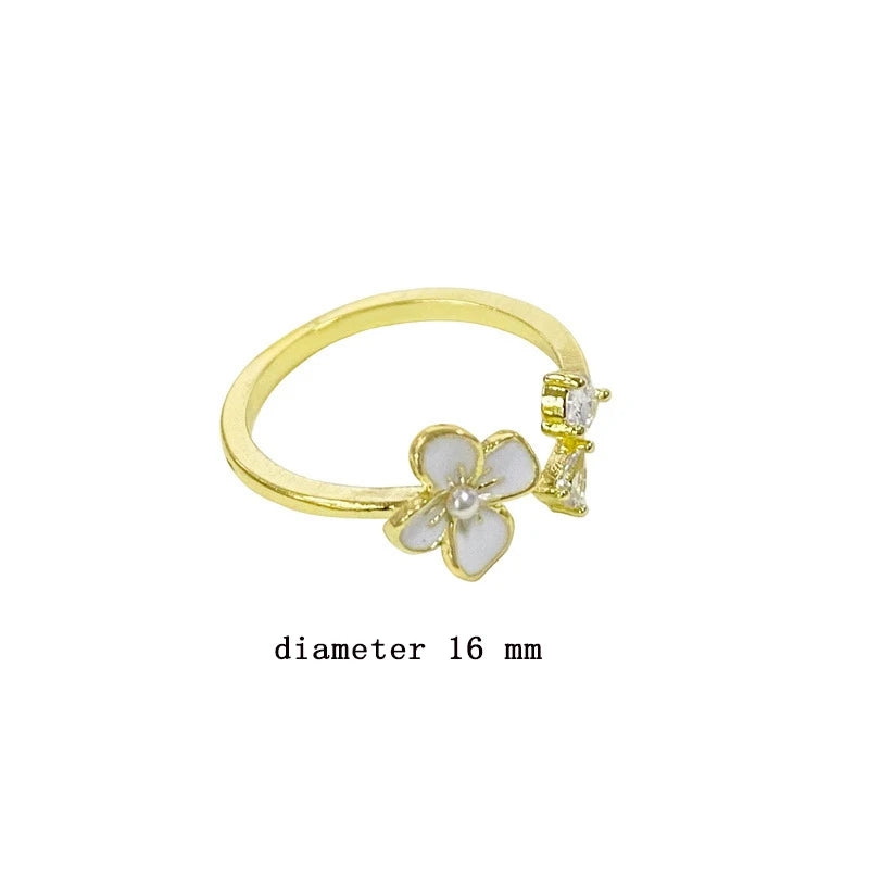 Flower Pearl Ring: Adjustable Zircon Accent Jewelry for Women - Shop N Save