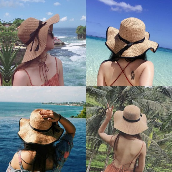 Large Brim Sun Protection Wave Edge Hat Beach Cap - Khaki