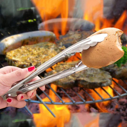 Stainless Steel Tongs BBQ Serving Grill Baking Non-Slip Kitchen Utensil Grilling Pastry Catering Cooking Steak Thong - Shop N Save