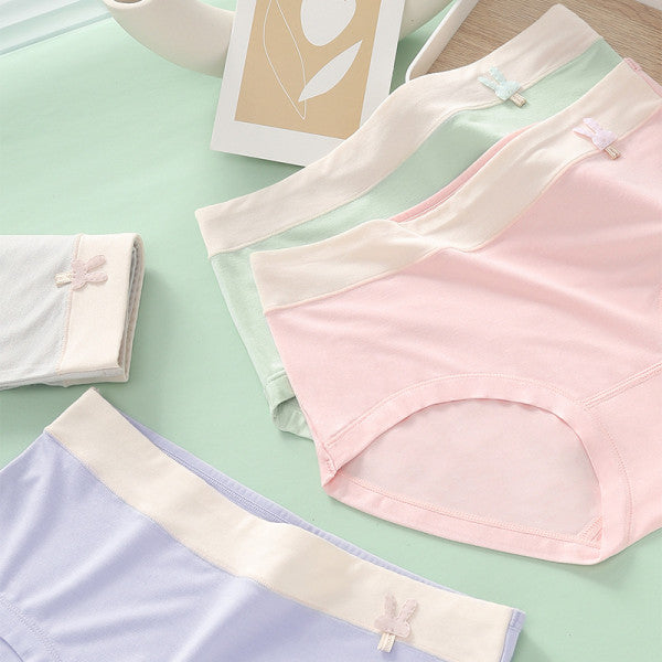 Elastic Waist Bow Patched Summer Thin Soft Fabric Women Underwear - Peach pink