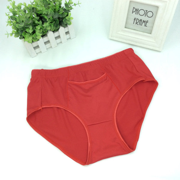 Plain Seamless Fabric Comfortable Wear With Pocket Panty Women Underwear - Red
