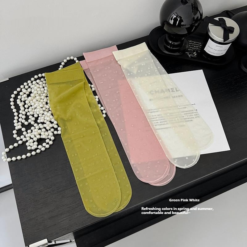 Thin Transparent Bunching Socks Women's Socks Polka Dot Calf Stockings