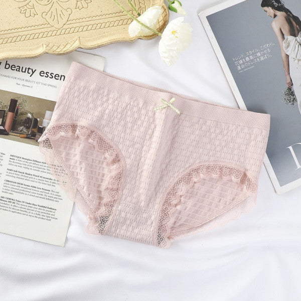 Romantic Lace French Cut Panties Slim Fit Elastic High Waist Underwear for Women - Light Pink - Shop N Save