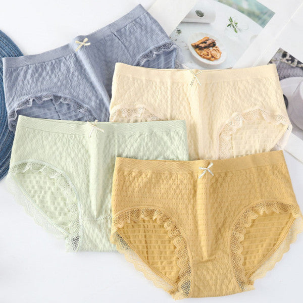 Romantic Lace French Cut Panties Slim Fit Elastic High Waist Underwear for Women - Light Green