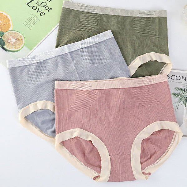 Ribbed Pattern Elastic Waist French Cut Panties Soft Breathable Women's Underwear - Green
