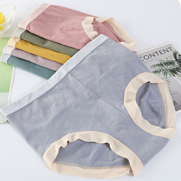 Ribbed Pattern Elastic Waist French Cut Panties Soft Breathable Women's Underwear - Green