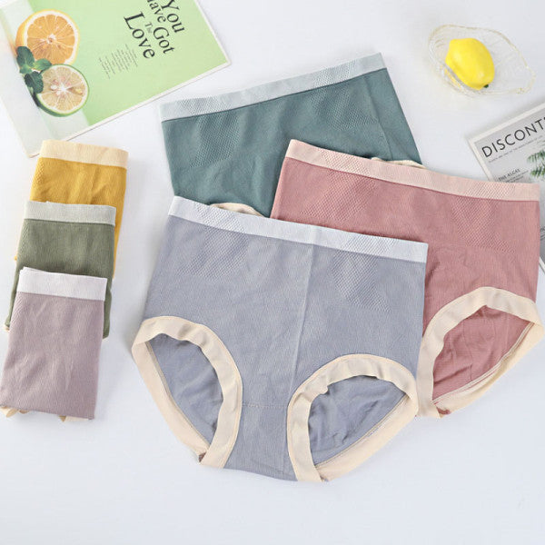 Ribbed Pattern Elastic Waist French Cut Panties Soft Breathable Women's Underwear - Pink