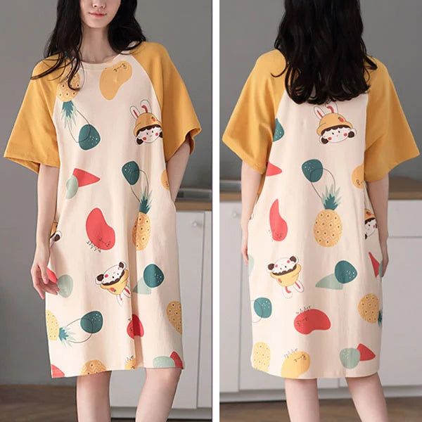 Fruits Print Midi Night Dress - Casual Sleepwear for Girls - Shop N Save