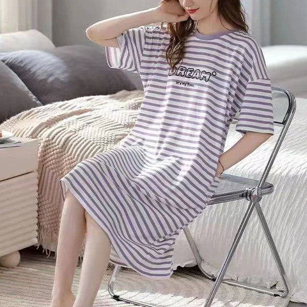 Purple Stripes Midi Dress - Stylish, Comfy Nightwear for Women - Shop N Save