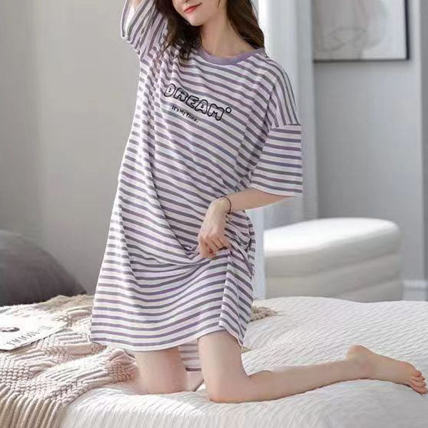 Purple Stripes Midi Dress - Stylish, Comfy Nightwear for Women - Shop N Save