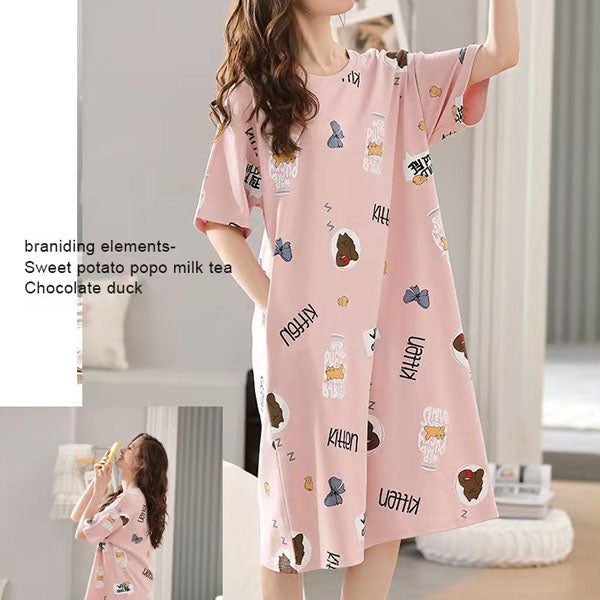 Cute Cartoon Print Midi Dress - Perfect Sleepwear for Women - Shop N Save