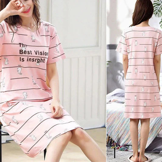 Pink Striped Midi Dress - Comfortable and Stylish Nightwear for Women - Shop N Save