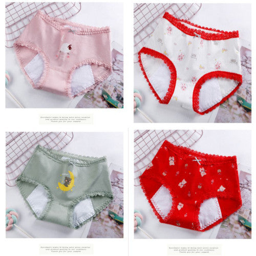 Printed Women Underwear High Waist Elastic Undergarments Lace Patched Breathable Soft Fabric Panty - Light Pink - Shop N Save