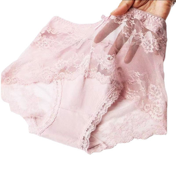 Luxurious Lace High Waist Wedding Underwear Soft Cotton Blends Floral Embroidered Bow Patch - Gray - Shop N Save