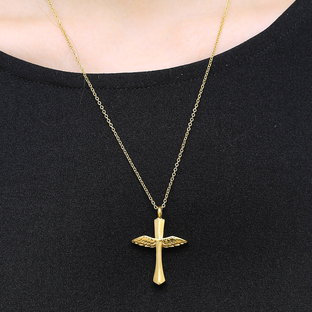 Angel Wings Alloy Wings Feather Cross Urn Perfume Bottle Necklace Men And Women Pendant