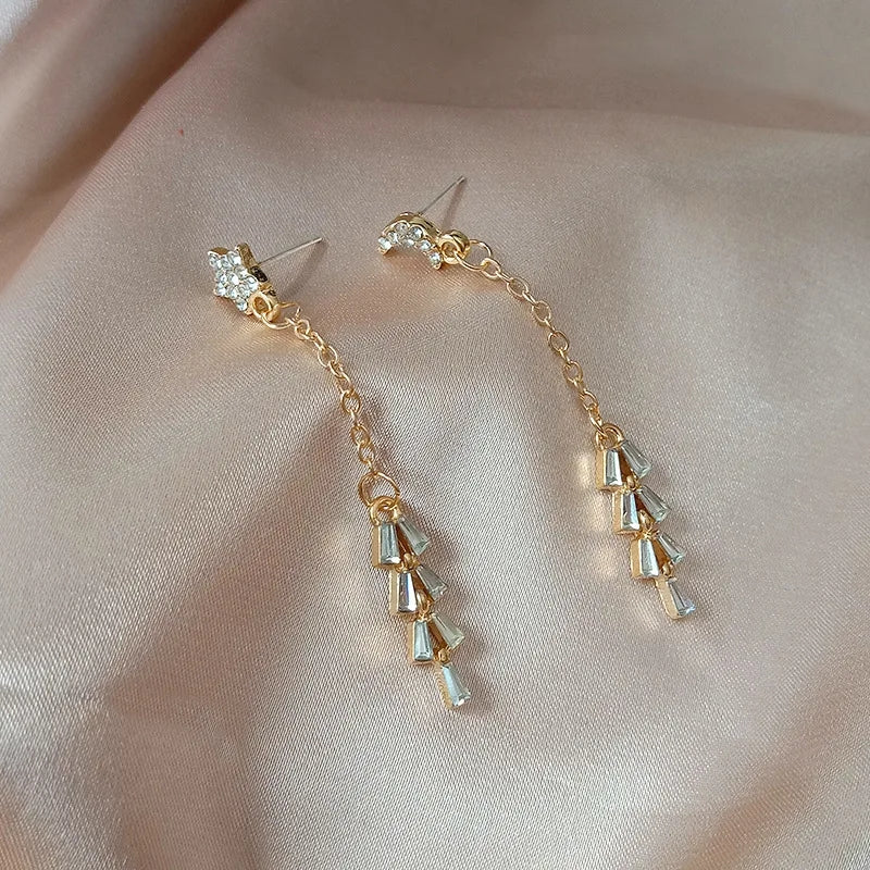 Asymmetrical Zircon & Tassel Earrings: Simple Long Design - Shop N Save