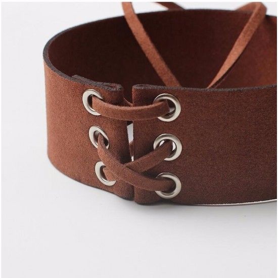 Wide Choker Necklace Belt Chokers Necklaces Tied Brown