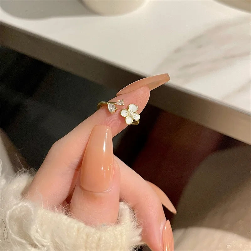 Flower Pearl Ring: Adjustable Zircon Accent Jewelry for Women - Shop N Save