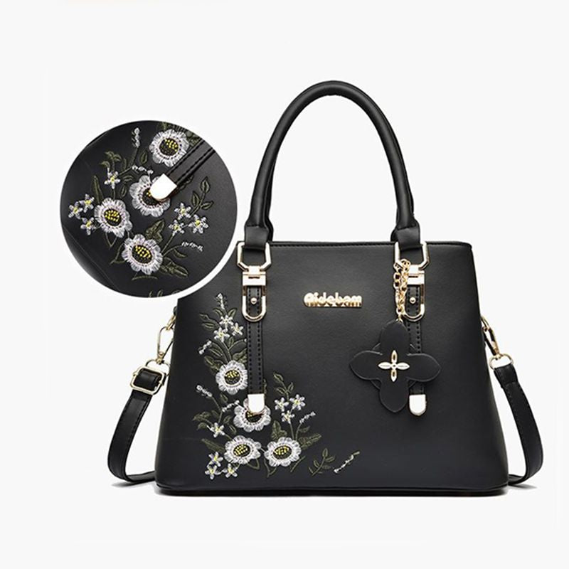 Floral Embroidered Handbag: Stylish, Adjustable Strap, Zip Closure, Quality - Shop N Save