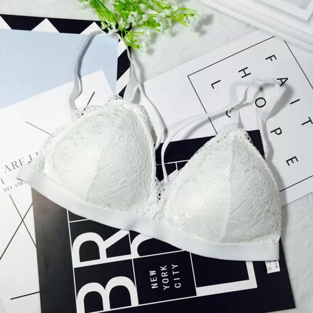 Women Floral V-neck Push-up Bra - White - Shop N Save