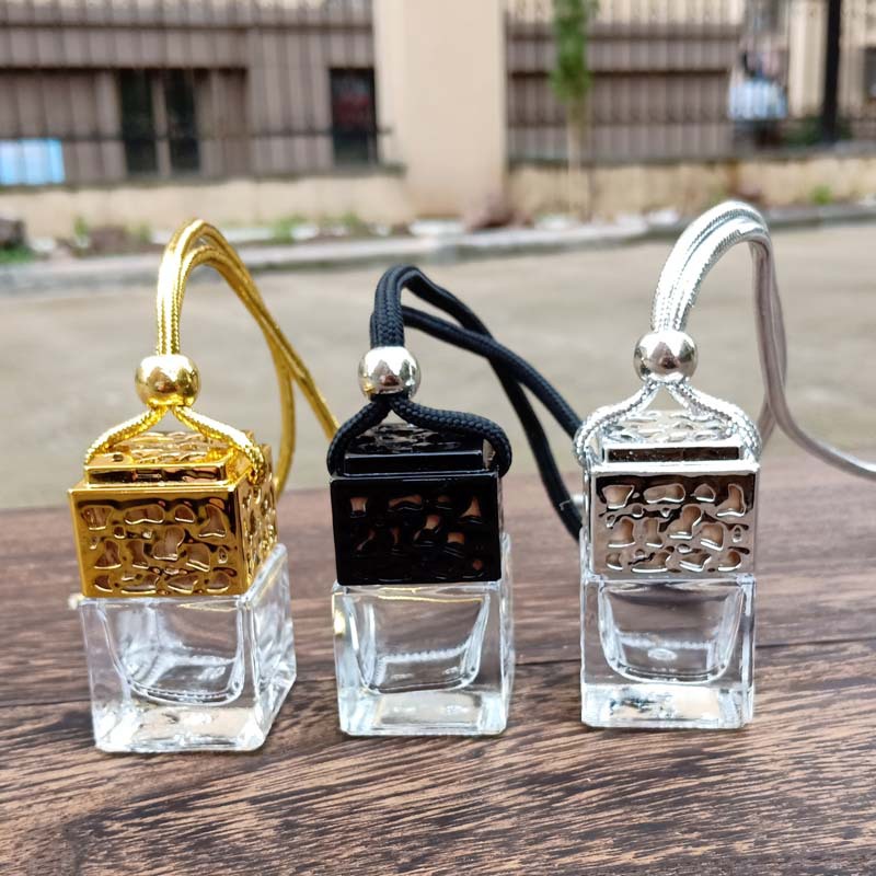 Car Perfume Bottle Pendant Gold And Silver Hollow Square