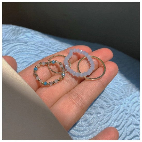 Summer Crystal Bead Rings Set For Women Bohemia Fresh Blue Yellow