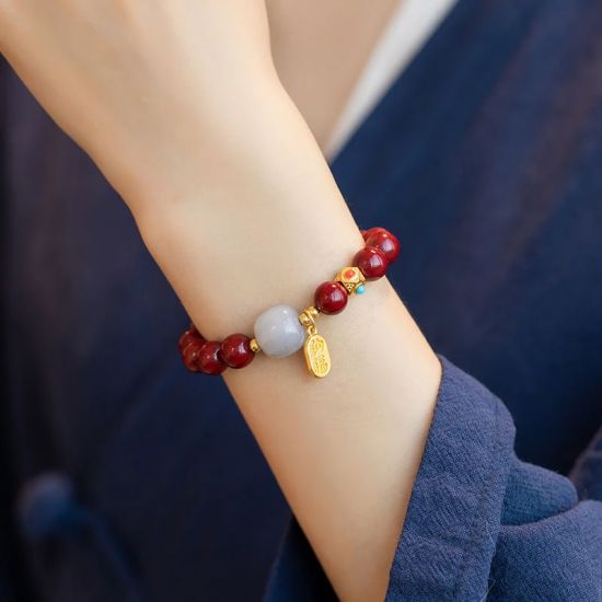 Finger String Of Cinnabar Lucky Transfer Beads Bracelet Wine Red