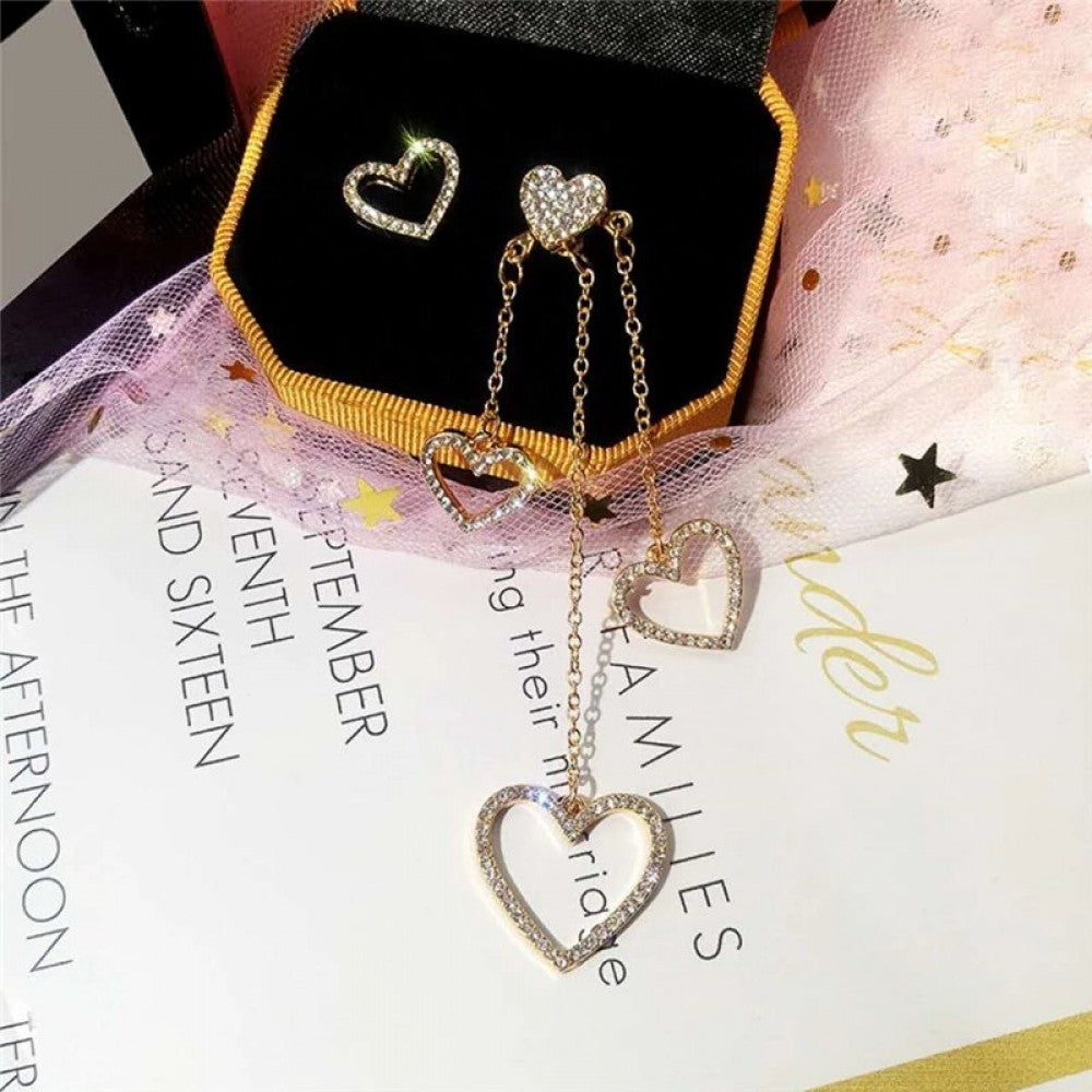 Heart long tassel asymmetric love earrings female temperament - Golden