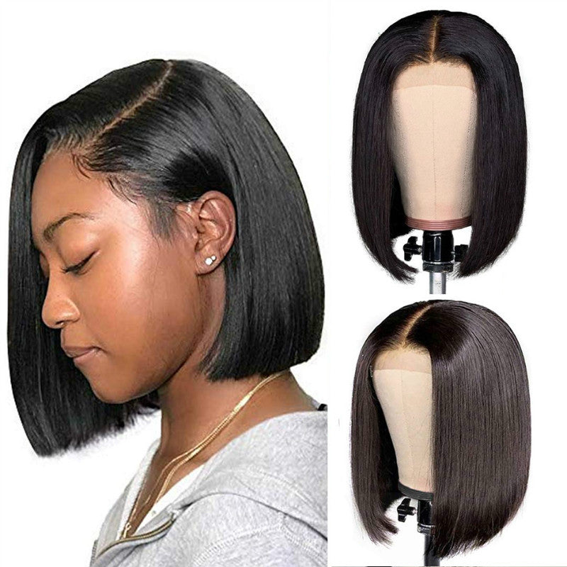 Women's short straight hair short BOBO mid-part breathable chemical fiber headgear