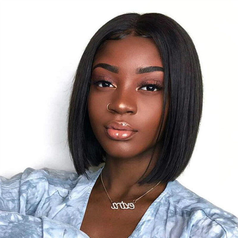 Women's short straight hair short BOBO mid-part breathable chemical fiber headgear