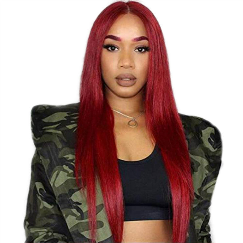 Wig for women with long straight hair burgundy long hair European and American foreign trade export dyed chemical fiber headgear for women