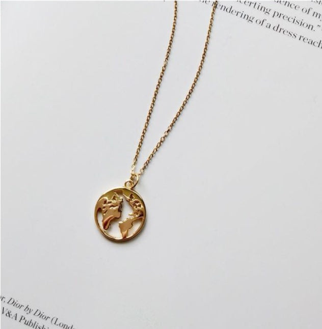 World map golden necklace