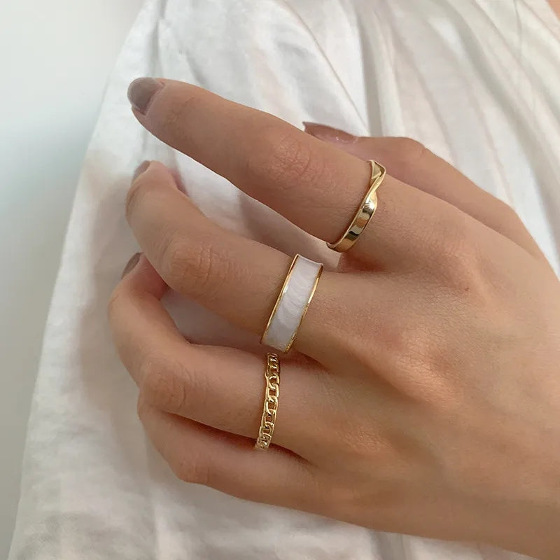 Boho Enamel Metal Ring Set: Geometric Twist & Adjustable - Shop N Save