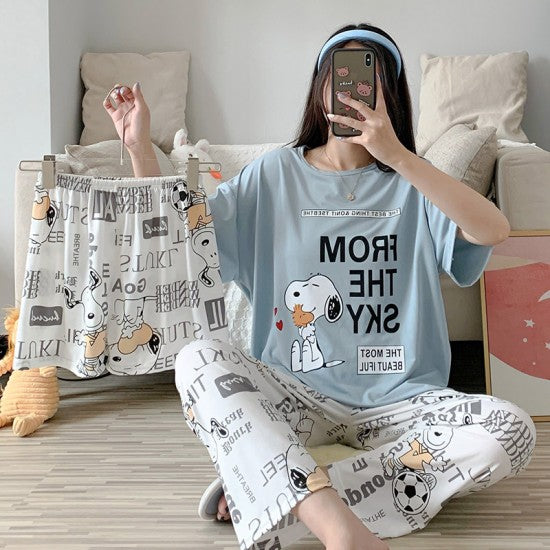 3 Pcs Nightwear Pajama Shorts Sets For Women Sleepwear - Grey