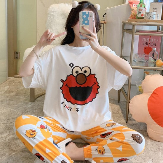 3 Pcs Nightwear Pajama Shorts Sets For Women Sleepwear Yellow