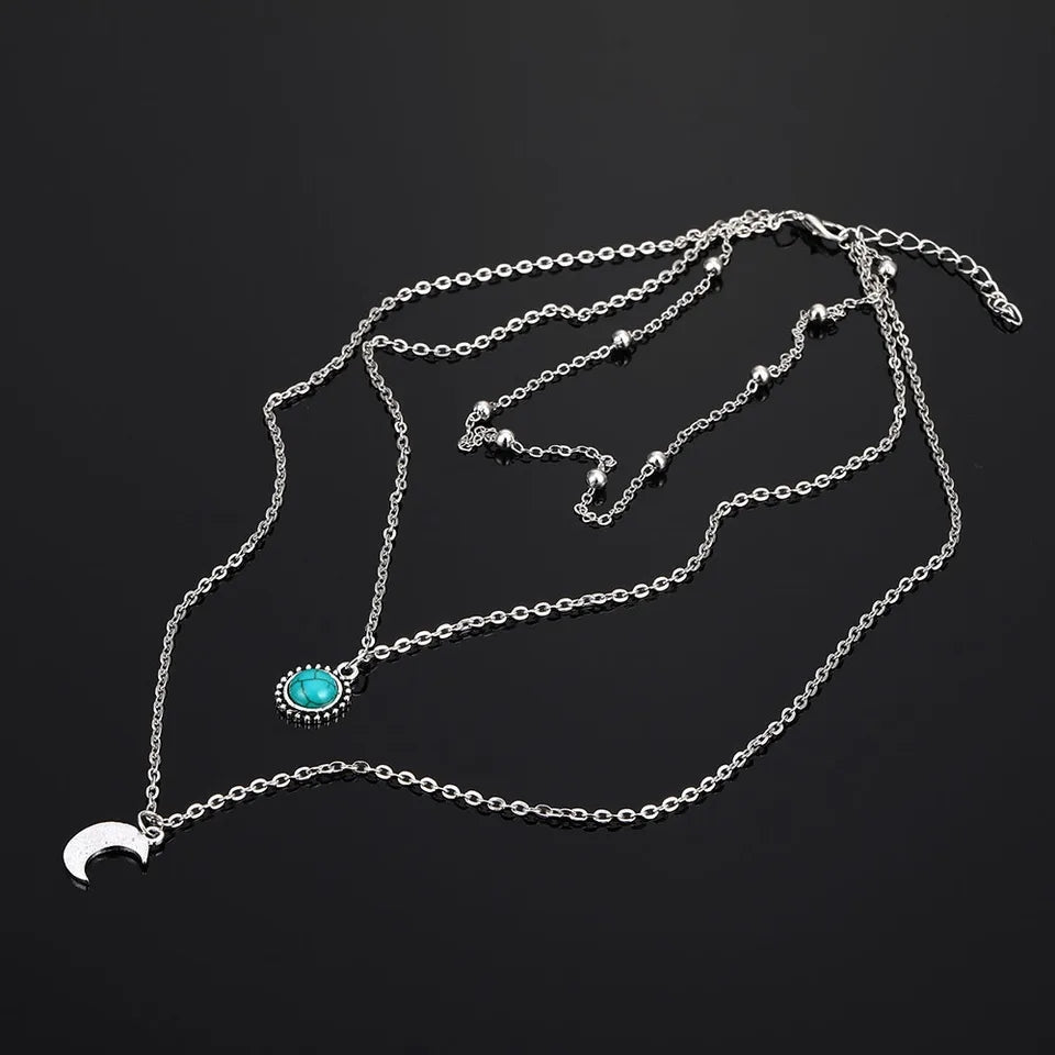 IPARAM Bohemian Crescent Necklace: Vintage Green Stone Pendant for Women - Shop N Save