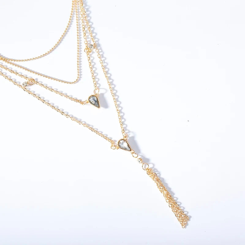 Bohemia Tassel & Geometric Necklace: Multilayer Water Drop Choker for Women - Shop N Save